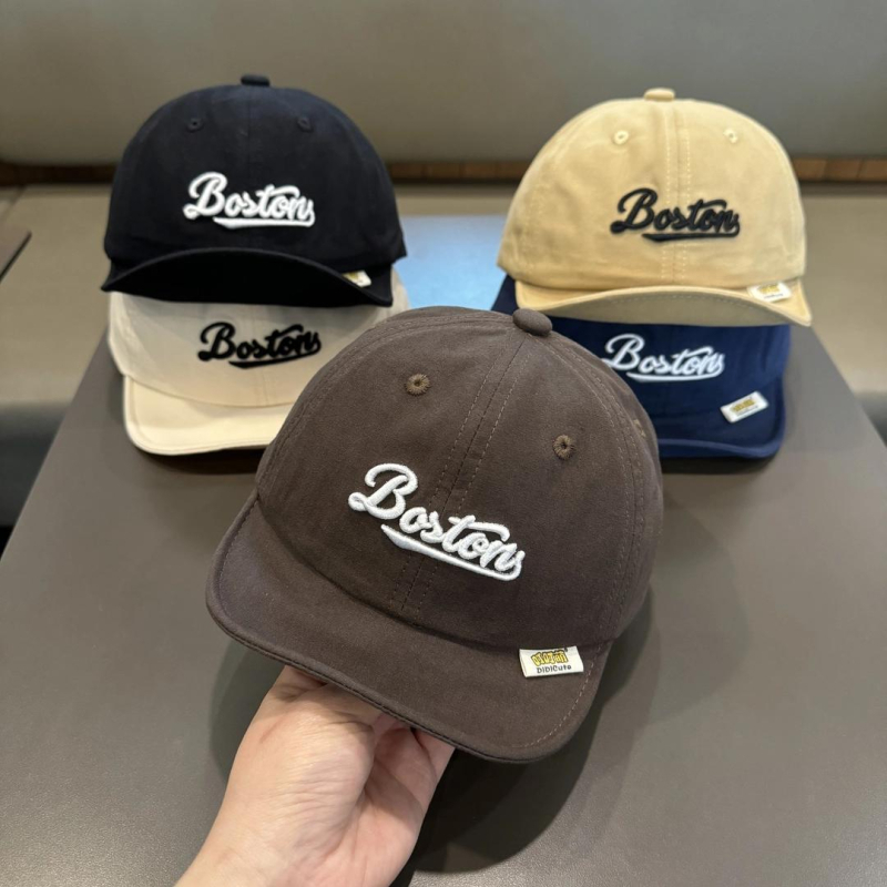 Бебешка бейсболна шапка с къса козирка, корейски стил, бродирана, ветроустойчива куполна форма, памучно-блендова материя (полиестер/найлон) за деца 6–12 месеца и 1–2 години, пролет 2025