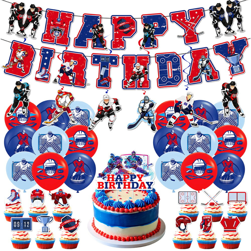 Ledus hokeja dzimšanas dienas dekors — papīra kūkas ievietojums, rekvizīts telpas iekārtošanai