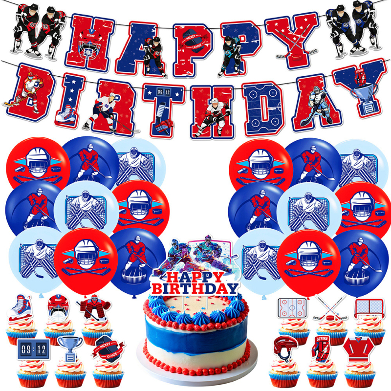 Ledus hokeja dzimšanas dienas dekors — papīra kūkas ievietojums, rekvizīts telpas iekārtošanai
