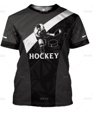 Ανδρική μπλούζα T-shirt με γραφικό 3D σε θέμα ράβδου χόκεϊ, ελαφρύ πολυεστερικό ύφασμα, κοντά μανίκια, στρογγυλός λαιμός
