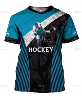 Ανδρική μπλούζα T-shirt με γραφικό 3D σε θέμα ράβδου χόκεϊ, ελαφρύ πολυεστερικό ύφασμα, κοντά μανίκια, στρογγυλός λαιμός