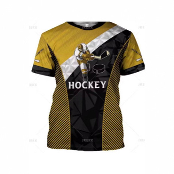 Ανδρική μπλούζα T-shirt με γραφικό 3D σε θέμα ράβδου χόκεϊ, ελαφρύ πολυεστερικό ύφασμα, κοντά μανίκια, στρογγυλός λαιμός