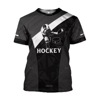 Ανδρική μπλούζα T-shirt με γραφικό 3D σε θέμα ράβδου χόκεϊ, ελαφρύ πολυεστερικό ύφασμα, κοντά μανίκια, στρογγυλός λαιμός