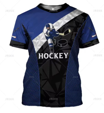 Ανδρική μπλούζα T-shirt με γραφικό 3D σε θέμα ράβδου χόκεϊ, ελαφρύ πολυεστερικό ύφασμα, κοντά μανίκια, στρογγυλός λαιμός