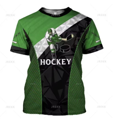 Ανδρική μπλούζα T-shirt με γραφικό 3D σε θέμα ράβδου χόκεϊ, ελαφρύ πολυεστερικό ύφασμα, κοντά μανίκια, στρογγυλός λαιμός
