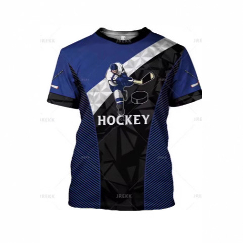 Ανδρική μπλούζα T-shirt με γραφικό 3D σε θέμα ράβδου χόκεϊ, ελαφρύ πολυεστερικό ύφασμα, κοντά μανίκια, στρογγυλός λαιμός