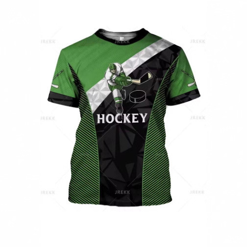 Ανδρική μπλούζα T-shirt με γραφικό 3D σε θέμα ράβδου χόκεϊ, ελαφρύ πολυεστερικό ύφασμα, κοντά μανίκια, στρογγυλός λαιμός