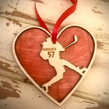 Сърцевидна дървена украса, боксвуд, гравирана, коледна декорация