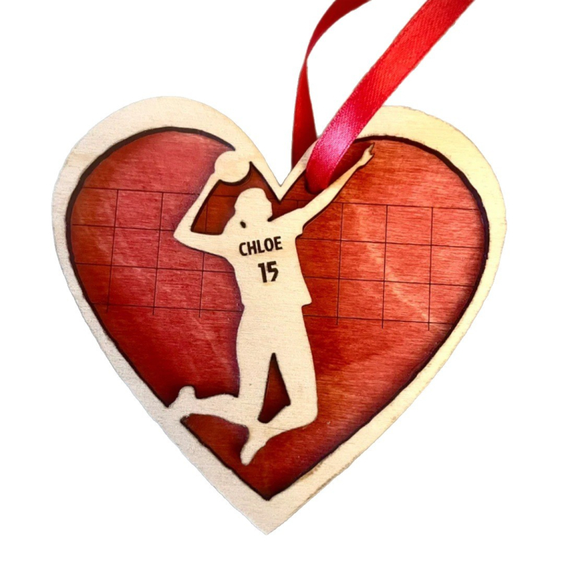 Сърцевидна дървена украса, боксвуд, гравирана, коледна декорация