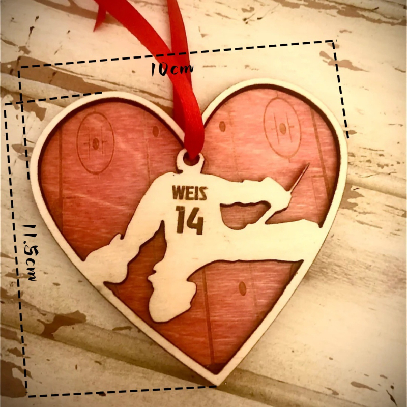 Сърцевидна дървена украса, боксвуд, гравирана, коледна декорация
