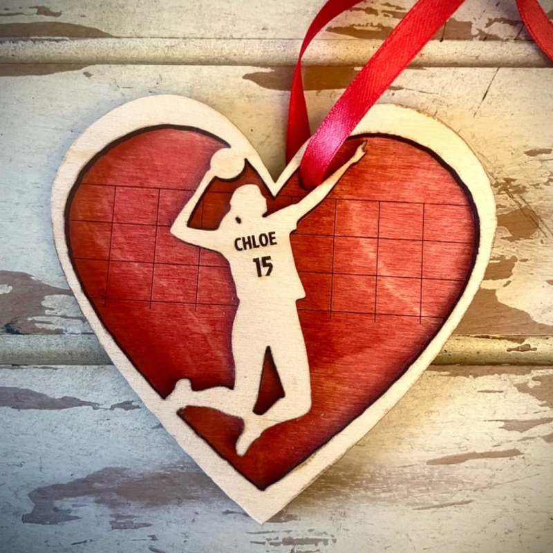 Сърцевидна дървена украса, боксвуд, гравирана, коледна декорация