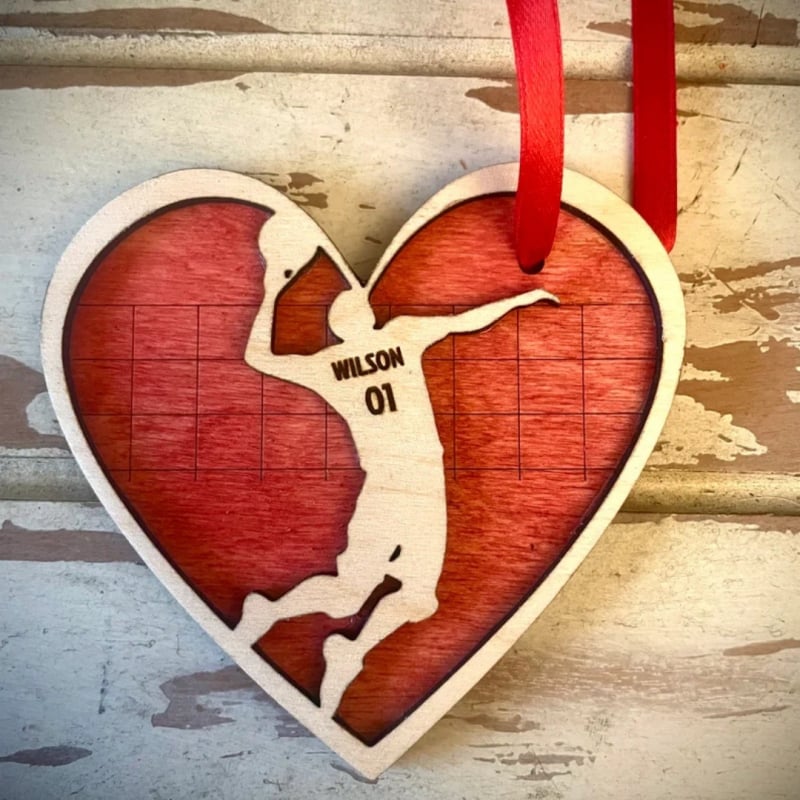 Сърцевидна дървена украса, боксвуд, гравирана, коледна декорация