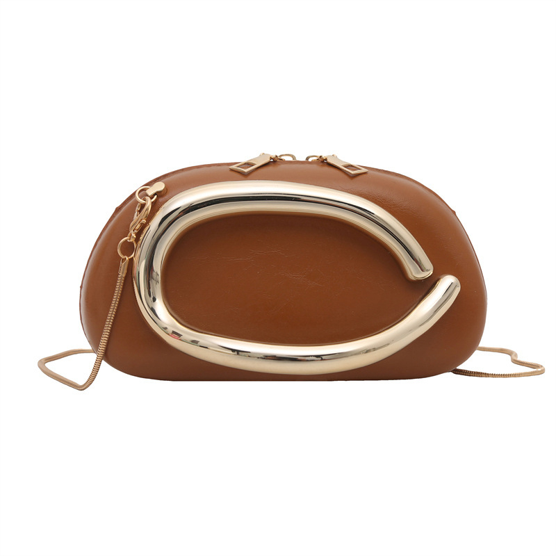 Ženska crossbody torba tipa kutija s metalnim detaljima — zatvarač, ovalni oblik, poliester podstava