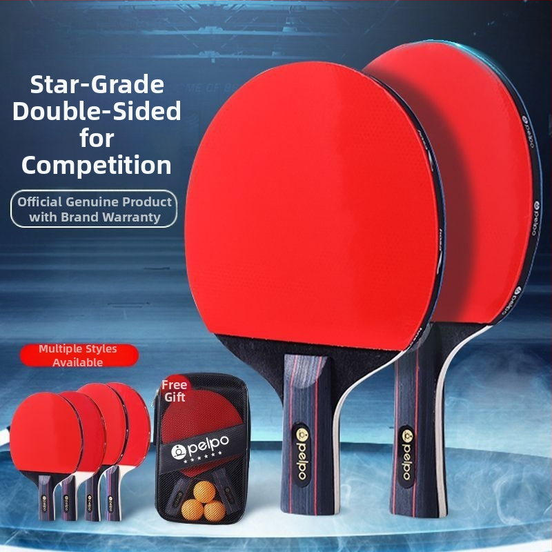 Set de 2 rachete ping-pong – lovire directă, bază din fibră de carbon, gumă cu adeziv pozitiv, pentru începători și elevi