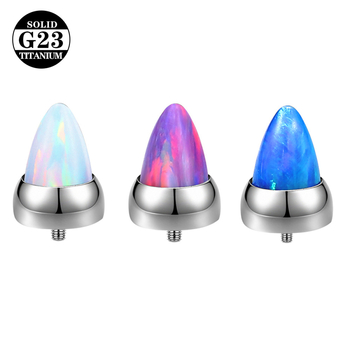 Opāla titāna sakaļojums ar ārējo vītni, uzgalis konusa formā, nomaiņas galva degunam, lūpai un ausīm pīrsingam — F136, G23 titāns