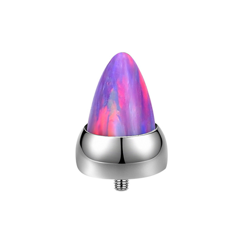 Opāla titāna sakaļojums ar ārējo vītni, uzgalis konusa formā, nomaiņas galva degunam, lūpai un ausīm pīrsingam — F136, G23 titāns