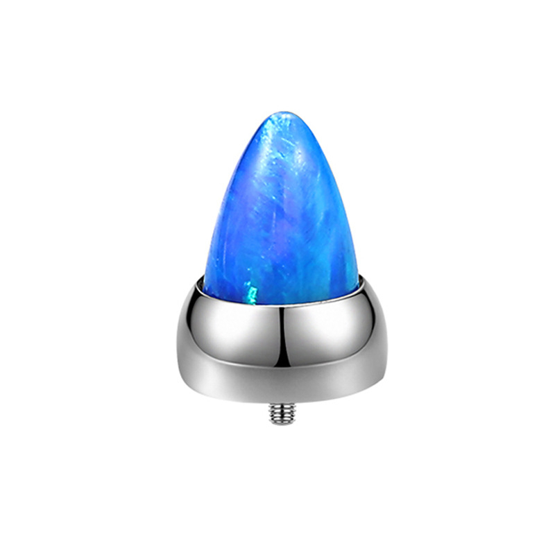 Opāla titāna sakaļojums ar ārējo vītni, uzgalis konusa formā, nomaiņas galva degunam, lūpai un ausīm pīrsingam — F136, G23 titāns