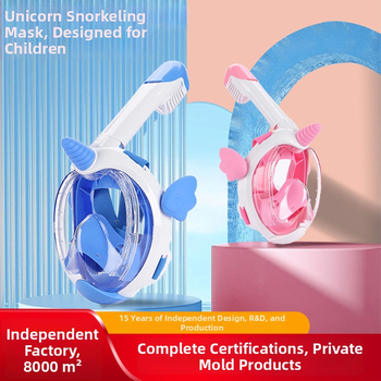 Bērnu niršanas maska ar vienradža dizainu, pilnīgi sausa aizsardzība, pret migšanu un ūdensizturīga, materiāli: PP un silikons