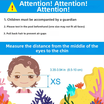 Bērnu niršanas maska ar vienradža dizainu, pilnīgi sausa aizsardzība, pret migšanu un ūdensizturīga, materiāli: PP un silikons