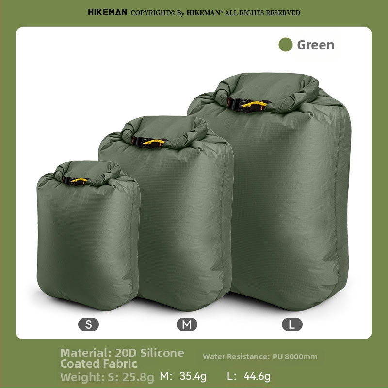 Silicone pārklāta ūdensdroša soma ārējiem ūdenssportiem, viegla, minimālisma dizains; materiāls: 20D silikona pārklājuma audums; pielietojums: niršana, pārgājieni, pludmale, peldēšana