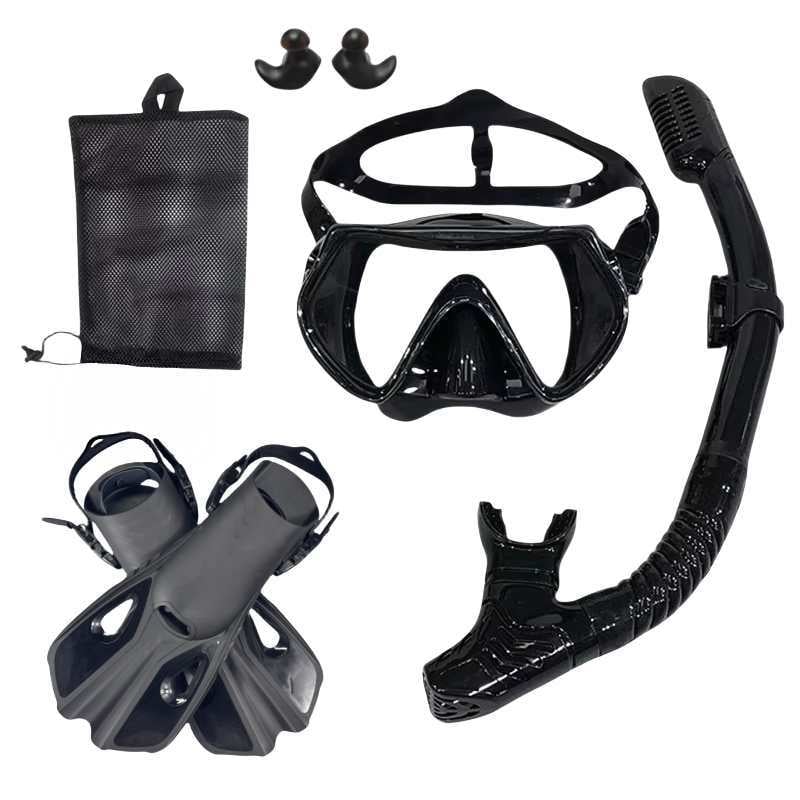 Mască de scufundare, snorkel și fins – set de trei piese pentru snorkeling, silicon + PC, Qyq