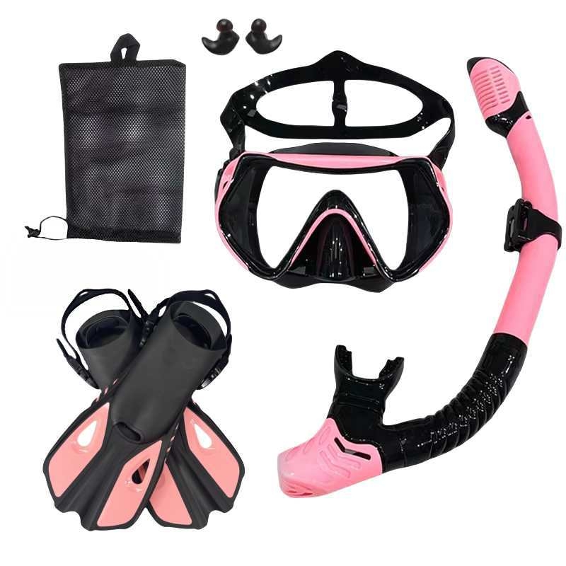 Mască de scufundare, snorkel și fins – set de trei piese pentru snorkeling, silicon + PC, Qyq