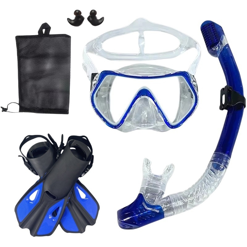 Mască de scufundare, snorkel și fins – set de trei piese pentru snorkeling, silicon + PC, Qyq