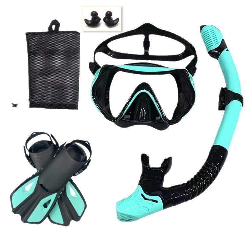Mască de scufundare, snorkel și fins – set de trei piese pentru snorkeling, silicon + PC, Qyq