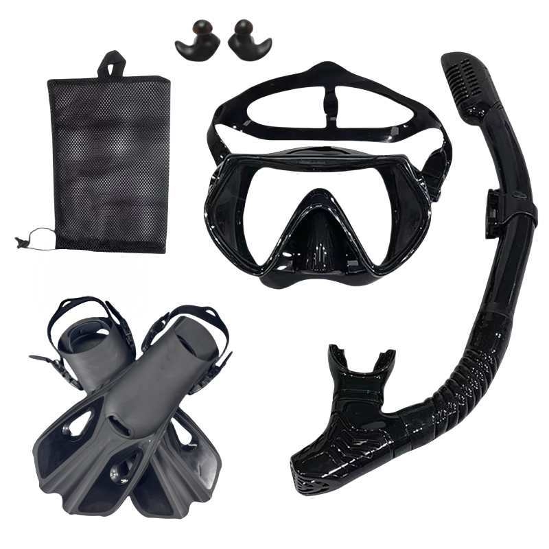 Mască de scufundare, snorkel și fins – set de trei piese pentru snorkeling, silicon + PC, Qyq