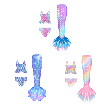 Kupaći kostim za djevojčice sirena - poliester, za djecu 3+ godina, model: korejski stil, karirano, crtano, cvjetno