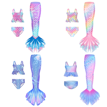 Kupaći kostim za djevojčice sirena - poliester, za djecu 3+ godina, model: korejski stil, karirano, crtano, cvjetno