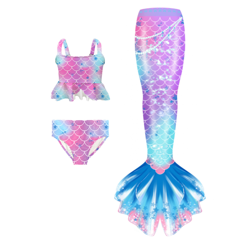 Kupaći kostim za djevojčice sirena - poliester, za djecu 3+ godina, model: korejski stil, karirano, crtano, cvjetno