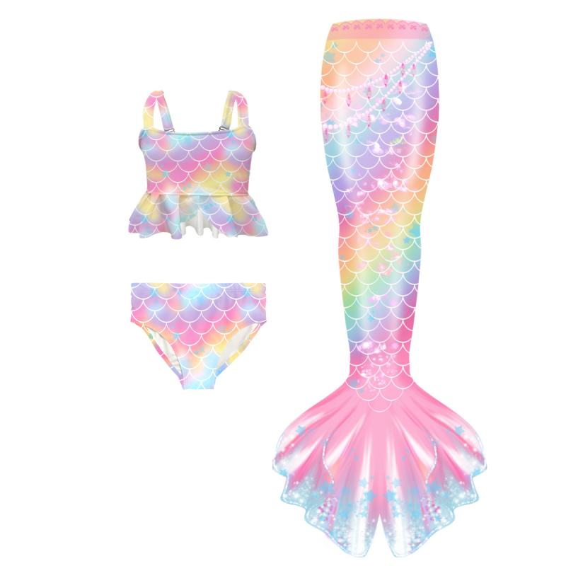 Kupaći kostim za djevojčice sirena - poliester, za djecu 3+ godina, model: korejski stil, karirano, crtano, cvjetno