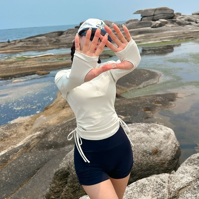 Korejski podijeljeni kupaći kostim s dugim rukavima, brzo se suši, učinkovit efekt mršavljenja, UV zaštita za surfanje i ronjenje