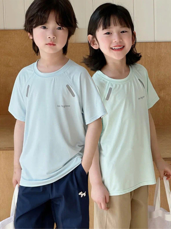 Bērnu īsām piedurknēm T-krekls ar ātru žūšanu, tīkla materiāls, vasara, vecuma grupa 7–12 gadi, poliestera audums.