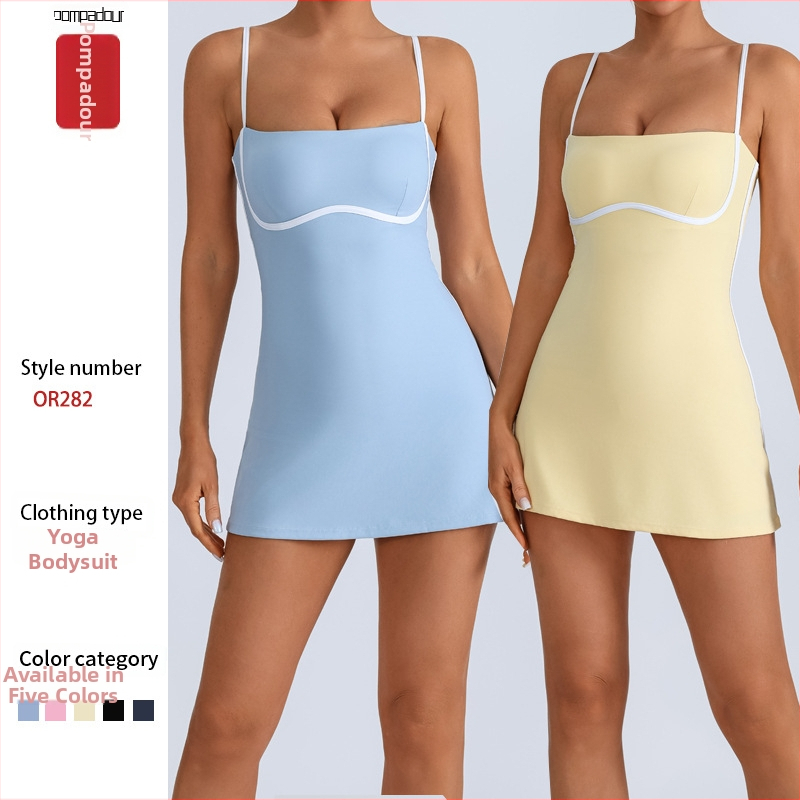 Sieviešu jogas kleita ar krūšu spilventiņu un iebūvētām legingām – ar augstu elastīgumu, neilona maisījums 75% neilons, 25% spandex, ātri žūst, mitrumu vadība