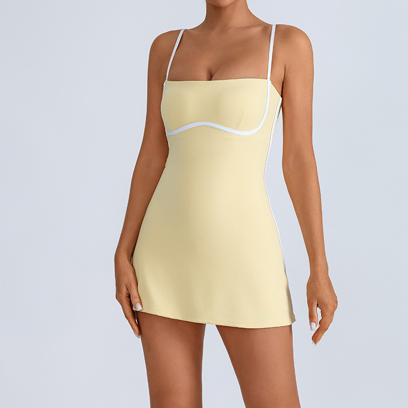 Sieviešu jogas kleita ar krūšu spilventiņu un iebūvētām legingām – ar augstu elastīgumu, neilona maisījums 75% neilons, 25% spandex, ātri žūst, mitrumu vadība