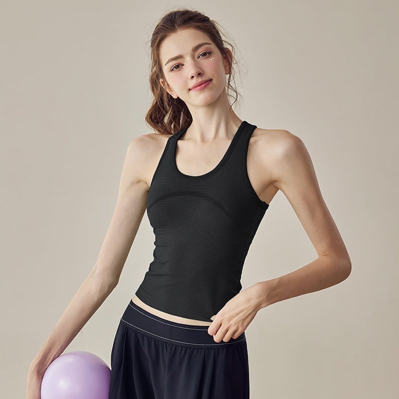 Ženski joga top s integriranim jastučićima za prsima, odvlaži vlagu, materijal najlon-spandeks, uski kroj, pogodan za trčanje i trening