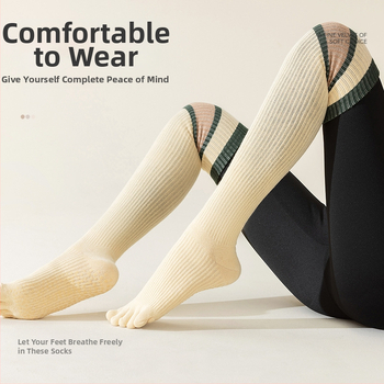 Șosete până la genunchi, cu degete separate, din bumbac, cu dungi, sport, cu absorbție a transpirației și controlul mirosului