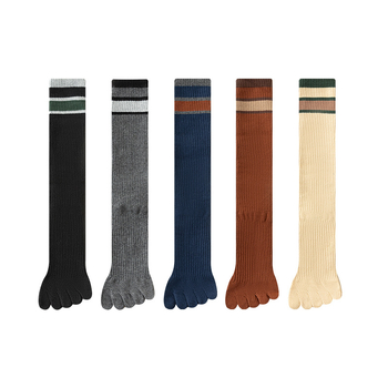 Șosete până la genunchi, cu degete separate, din bumbac, cu dungi, sport, cu absorbție a transpirației și controlul mirosului