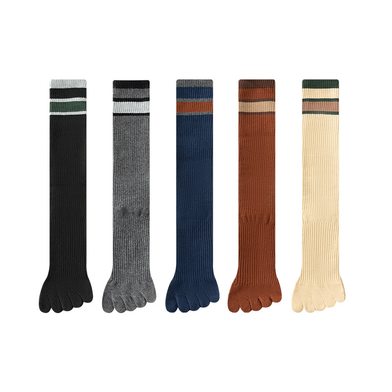 Șosete până la genunchi, cu degete separate, din bumbac, cu dungi, sport, cu absorbție a transpirației și controlul mirosului