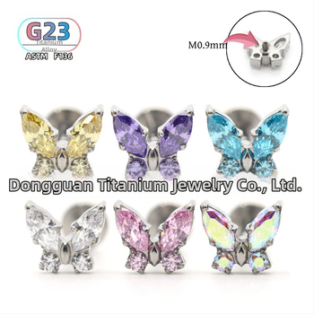 Piercing za uho od titanijskog legura, dizajn leptira, polirani završetak, unisex