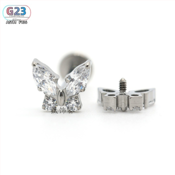 Piercing za uho od titanijskog legura, dizajn leptira, polirani završetak, unisex