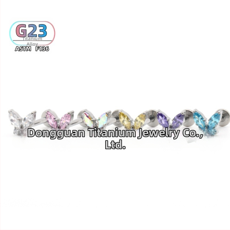Piercing do uší z titánovej zliatiny, motív motýľa, leštený povrch, unisex