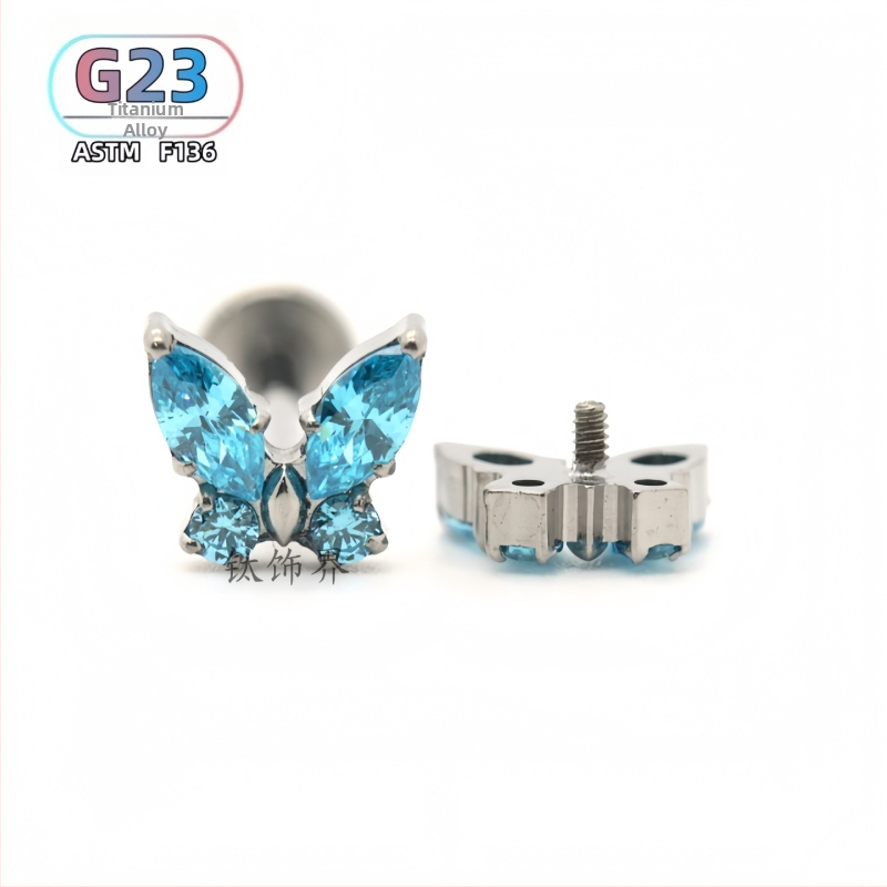 Piercing za uho od titanijskog legura, dizajn leptira, polirani završetak, unisex