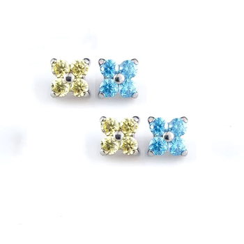 Unisex titano lydinio ausies pirsingo aksesuarai su keturių lapų dobilo žiedo motyvu ir 5A cirkono įdėklu, G23 (ASTM F136) titano lydinys