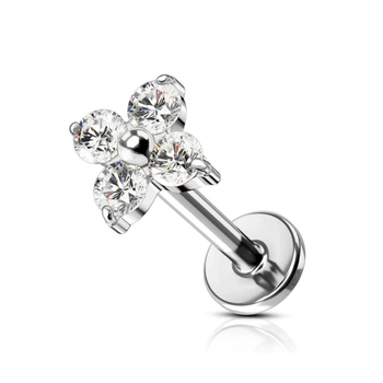 Unisex titano lydinio ausies pirsingo aksesuarai su keturių lapų dobilo žiedo motyvu ir 5A cirkono įdėklu, G23 (ASTM F136) titano lydinys