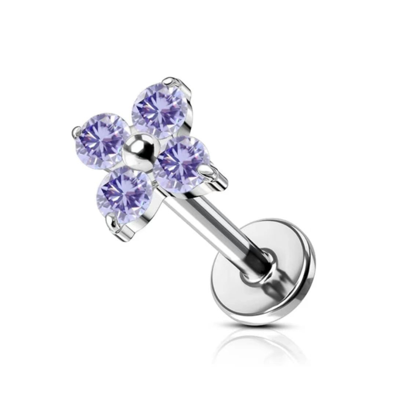 Unisex titano lydinio ausies pirsingo aksesuarai su keturių lapų dobilo žiedo motyvu ir 5A cirkono įdėklu, G23 (ASTM F136) titano lydinys