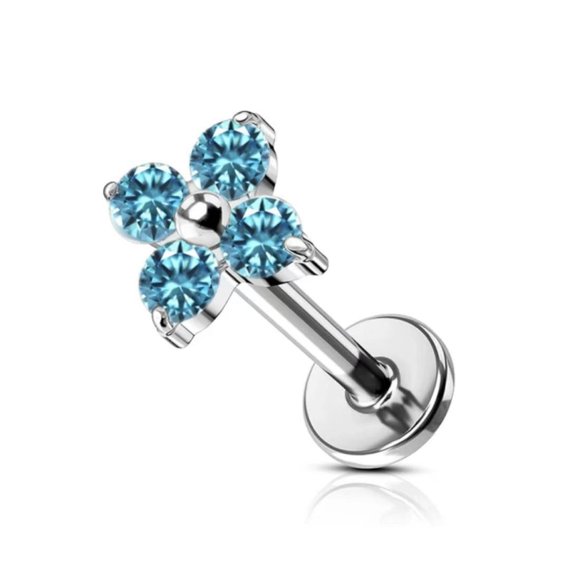 Unisex titano lydinio ausies pirsingo aksesuarai su keturių lapų dobilo žiedo motyvu ir 5A cirkono įdėklu, G23 (ASTM F136) titano lydinys