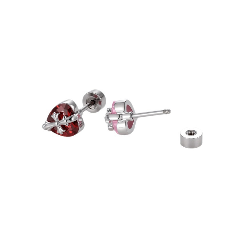 Ausies kremzlės papuošalas - širdies formos cirkonio kristalas, nėrinių kryžiaus dizainas, unisex metalas